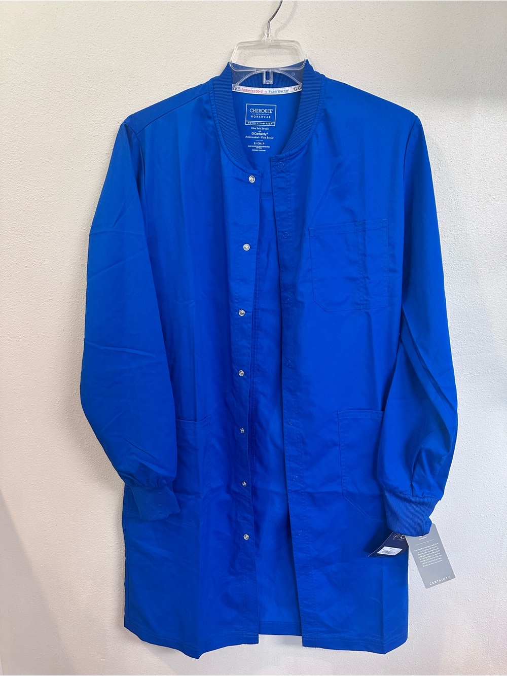 NWT Cherokee Workwear Royal Blue Snap-Front Scrub Jacket